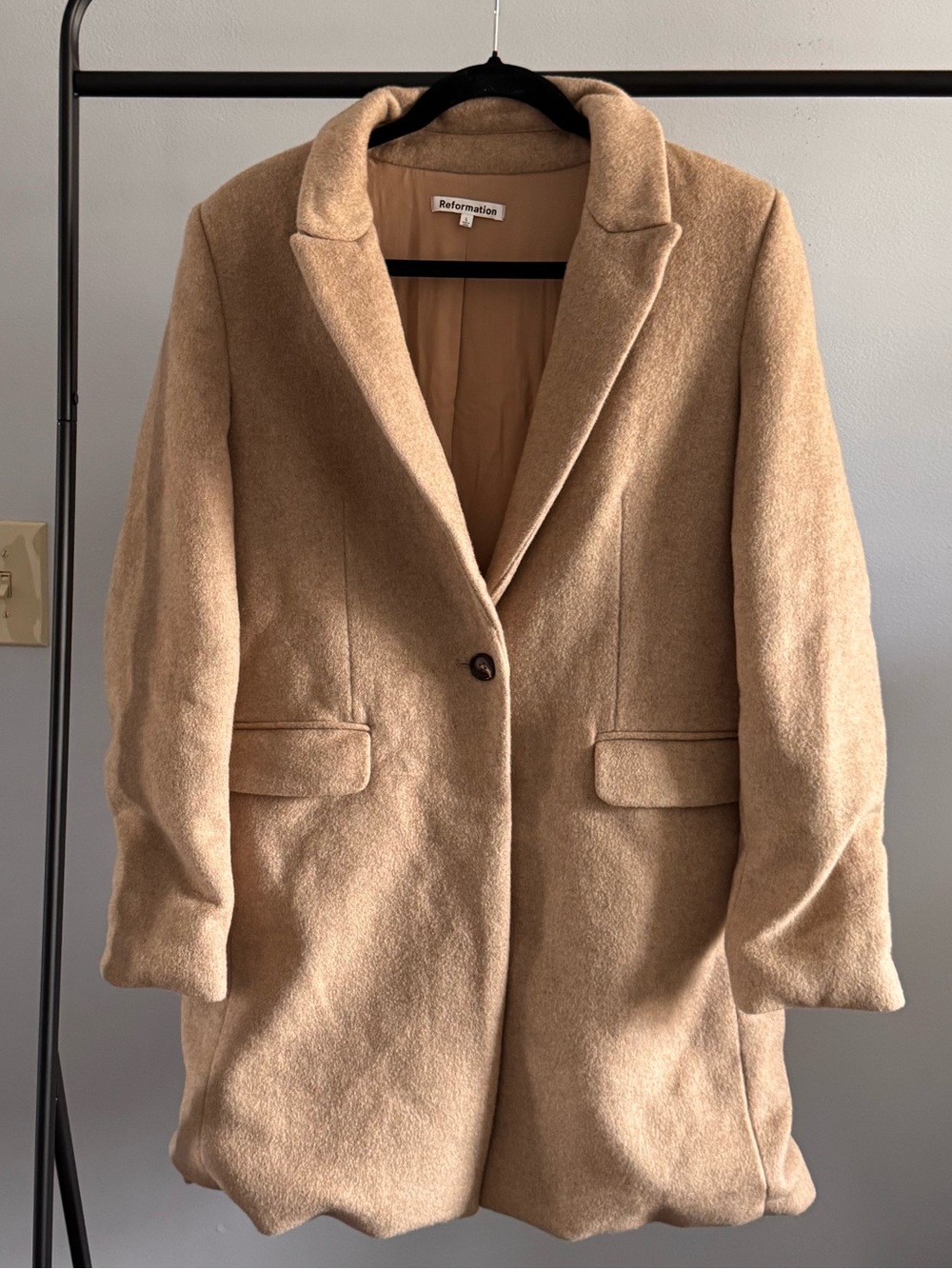 Reformation Camel Single-Button Pea Coat